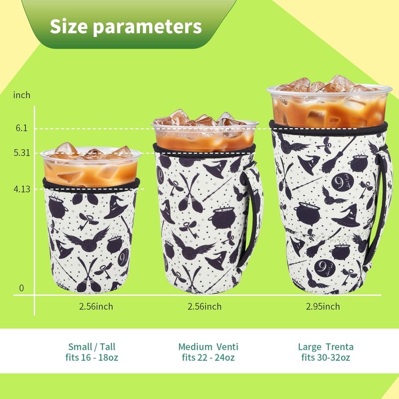 Snowso 3 Pack Iced Coffee sleeve Insulated Neoprene Cup Sleeves with handle For Cold Drinks Beverages, Reusable Cup Holder for 16oz-32oz Coffee Cups (Wizard's Trip) - Image 2